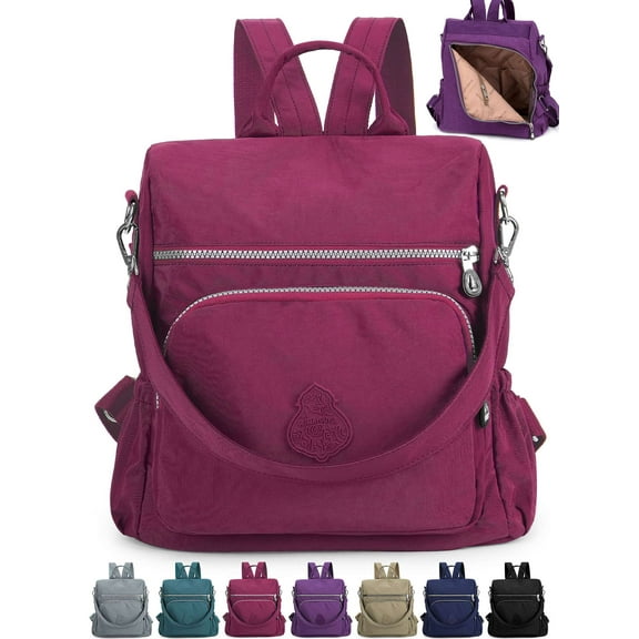 Gustave Backpack Purse for Women Anti-Theft Travel Convertible Backpack Shoulder Bag Nylon Waterproof Casual Daypack Satchel Handbag "Rose Red"