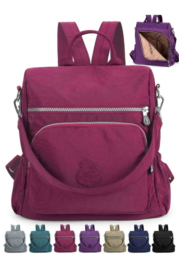 Backpack Purse for Women Anti-Theft Travel Convertible Backpack Shoulder Bag Nylon Waterproof Casual Daypack Satchel Handbag "Rose Red"