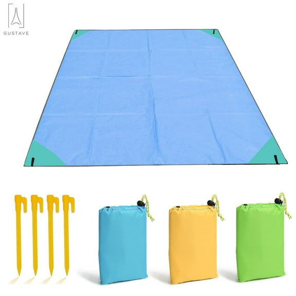 Gustave Beach Blanket Picnic Mat Camping Ground Mat Mattress Outdoor Blanket Waterproof Sandproof Beach Mat Portable Picnic Blanket with 4 Stakes & Carry Bag "Blue"