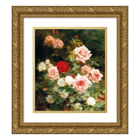 Gustave Bienvetu 12x14 Gold Ornate Wood Frame and Double Matted Museum Art Print Titled - A Rose Garden (1902)