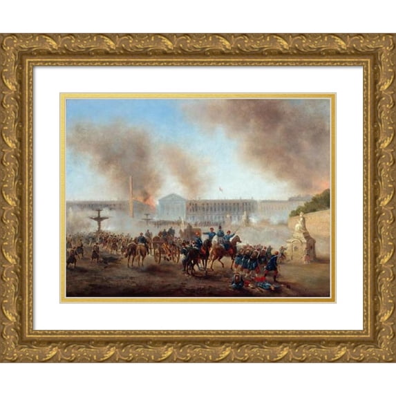 Gustave Boulanger 14x12 Gold Ornate Wood Frame and Double Matted Museum Art Print Titled - Episode of the Town, Place De La Concorde (1871)