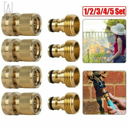 Gustave Brass Garden Hose Quick Connect Fitting 3/4 Inch Fine Thread Water Hose Male & Female Connectors No Leak Quick Connectors, 5 Set