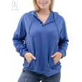 thumbnail image 1 of Gustave Button Down Hoodies Sweatshirts for Women Casual Drawstring Long Sleeve Pullover Winter Fall Loose Solid Hooded Tops Shirts with Pocket "Blue, M", 1 of 10