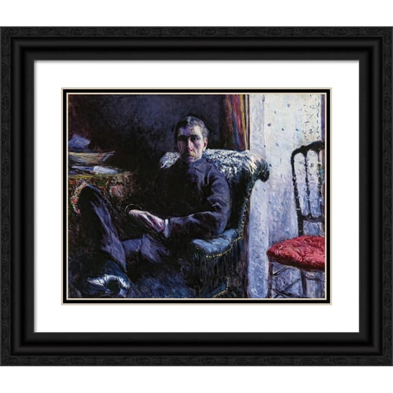 Gustave Caillebotte 18x15 Black Ornate Wood Framed Double Matted Museum Art Print Titled - Portrait of Georges Roman (1879)