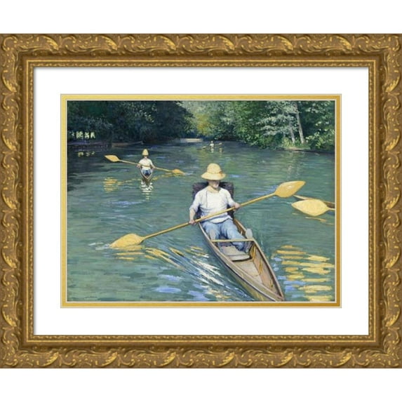 Gustave Caillebotte 18x15 Gold Ornate Wood Frame and Double Matted Museum Art Print Titled - Skiffs (1877)