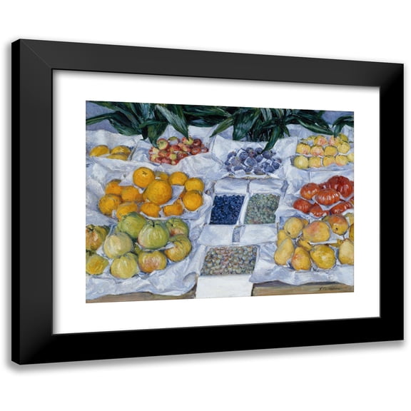 Gustave Caillebotte 24x19 Black Modern Framed Museum Art Print Titled - Fruit Displayed on a Stand (circa 1881)