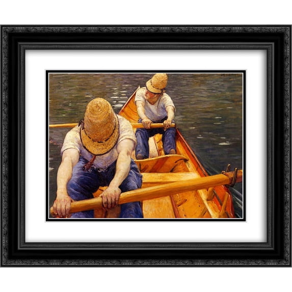 Gustave Caillebotte 2x Matted 24x20 Black Ornate Framed Art Print 'Oarsmen'