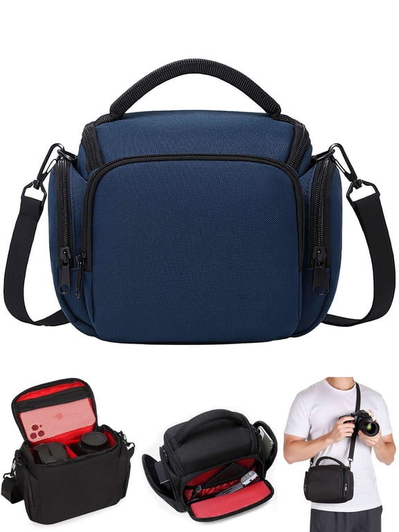 Camera Crossbody Bag Case Padded Waterproof Photography Bags Multi Pockets Compact Messenger Shoulder Handbag for Photographers DSLR SLR Mirrorless Cameras - Blue