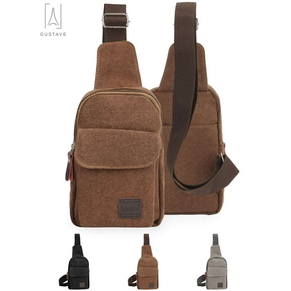 Gustave Canvas Sling Bag Crossbody Backpack for Men Women Casual Lightweight Chest Bag Shoulder Daypack for Travel Hiking Cycling "Coffee"