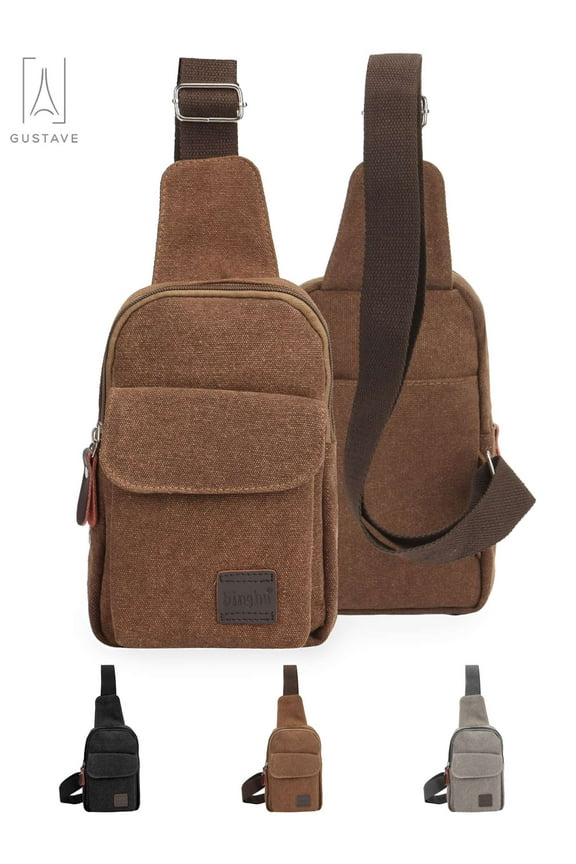 Canvas Sling Bag Crossbody Backpack for Men Women Casual Lightweight Chest Bag Shoulder Daypack for Travel Hiking Cycling "Coffee"