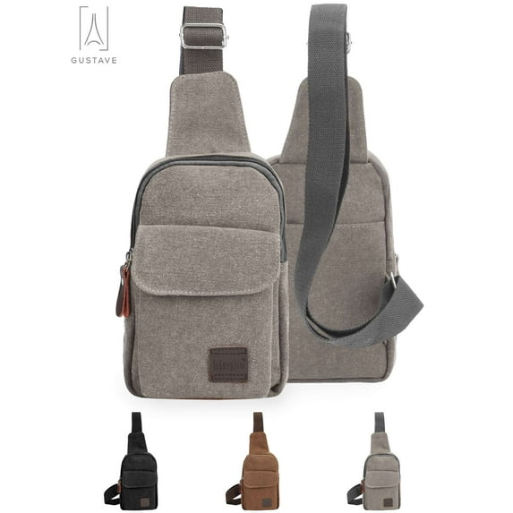 Gustave Canvas Sling Bag Crossbody Backpack for Men Women Casual Lightweight Chest Bag Shoulder Daypack for Travel Hiking Cycling "Gray"