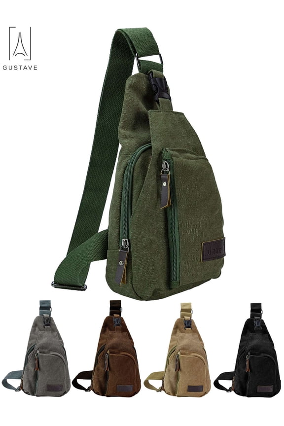 Canvas Sling Bag for Men & Women Anti-Theft Chest Shoulder Bag Vintage Casual Crossbody Backpack Messenger Bag for Travel Hiking "Army Green"