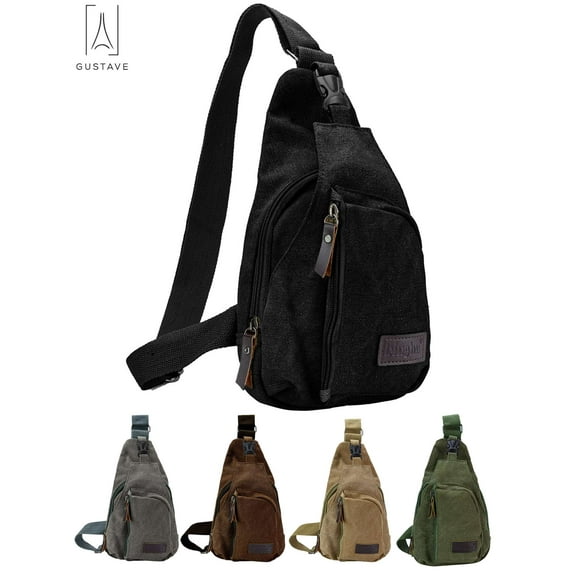 Gustave Canvas Sling Bag for Men & Women Anti-Theft Chest Shoulder Bag Vintage Casual Crossbody Backpack Messenger Bag for Travel Hiking "Black"