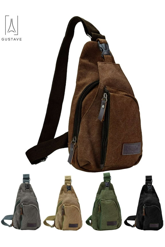 Canvas Sling Bag for Men & Women Anti-Theft Chest Shoulder Bag Vintage Casual Crossbody Backpack Messenger Bag for Travel Hiking "Coffee"