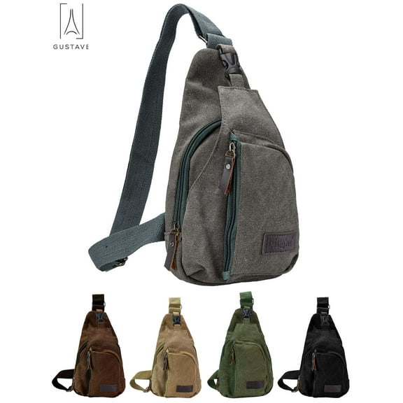 Gustave Canvas Sling Bag for Men & Women Anti-Theft Chest Shoulder Bag Vintage Casual Crossbody Backpack Messenger Bag for Travel Hiking "Gray"