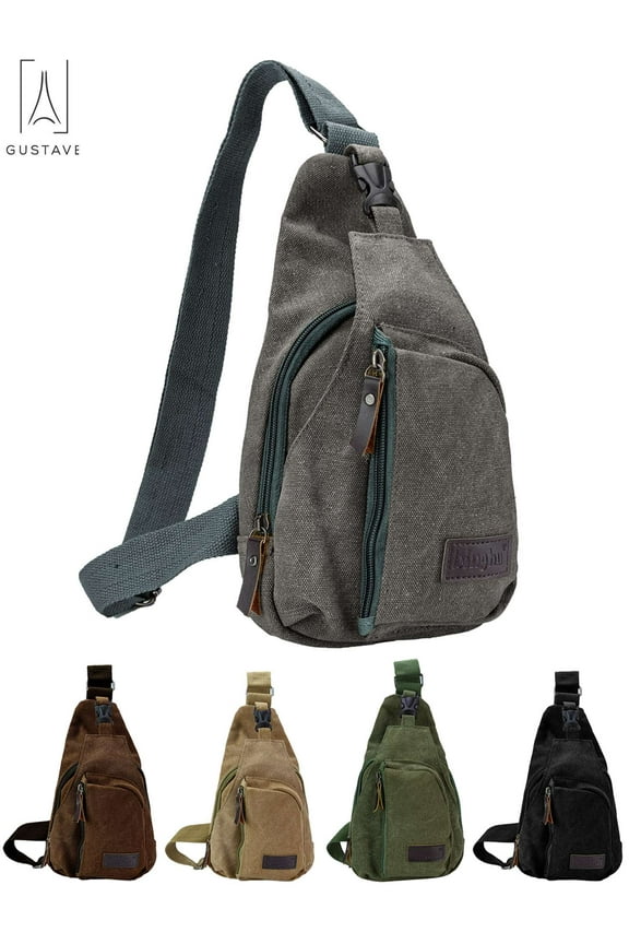 Canvas Sling Bag for Men & Women Anti-Theft Chest Shoulder Bag Vintage Casual Crossbody Backpack Messenger Bag for Travel Hiking "Gray"