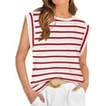 thumbnail image 1 of Gustave Cap Sleeve Striped Tops for Women Summer Casual Shirts Crew Neck Trendy Basic T-Shirt Tank Blouse Loose Fit "Red, L", 1 of 6