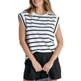 thumbnail image 1 of Gustave Cap Sleeve Striped Tops for Women Summer Casual Shirts Crew Neck Trendy Basic T-Shirt Tank Blouse Loose Fit "White, S", 1 of 6