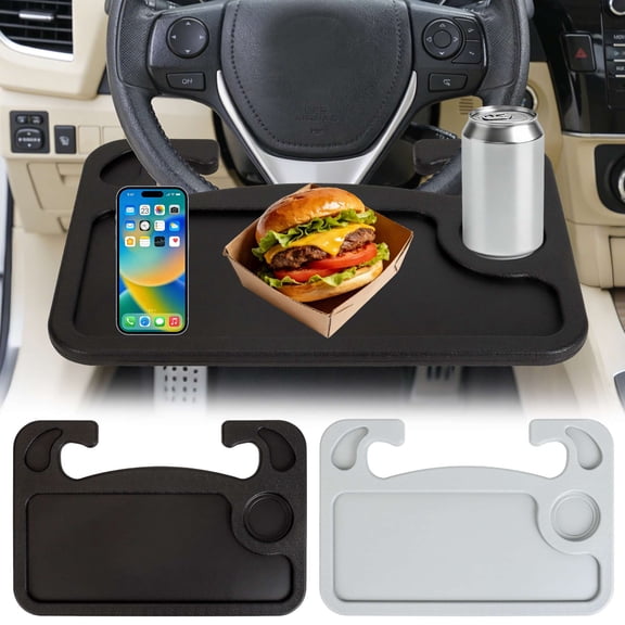 Gustave Car Steering Wheel Tray Laptop Mount Desk Multipurpose Car Seat Tray Table with Cup Holder for Work, Writing, Eating Food (Black)