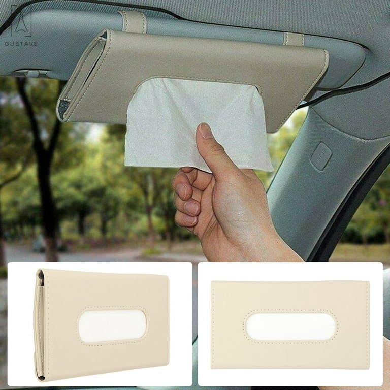 Gustave Car Sun Visor PU Leather Tissue Box Auto Clip Holder Hanging Paper Napkin Towel Case Beige, Men's, Size: 9 x 5 x 0.8