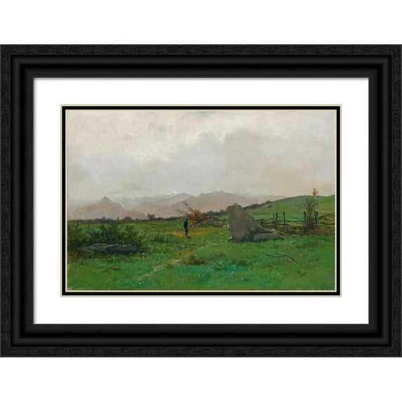 Gustave Castan 14x11 Black Ornate Wood Framed Double Matted Museum Art Print Titled: Landscape with Hiker