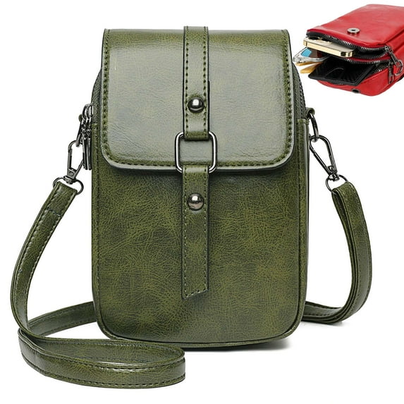 Gustave Small Crossbody Bag for Women PU Leather Vintage Cell Phone Purse Wallet Lightweight Flap Shoulder Bag Satchel Handbags with Adjustable Strap, Green