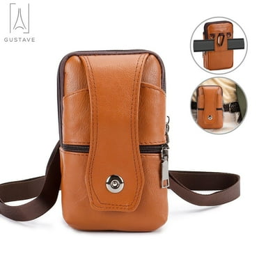 Gustave Cell Phone Holster Vertical Belt Clip Pouch Wallet Case Leather Holder Waist Bag with Shoulder Strap for iPhone 11 12 13 Pro Max, XS Max, Galaxy Models