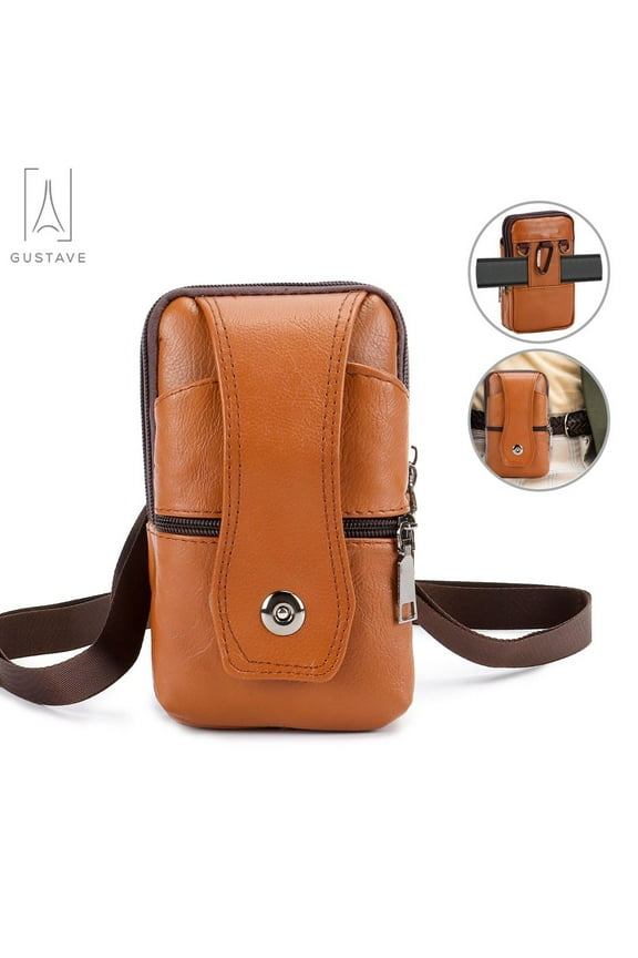 Cell Phone Holster Vertical Belt Clip Pouch Wallet Case Leather Holder Waist Bag with Shoulder Strap for iPhone 11 12 13 Pro Max, XS Max, Galaxy Models