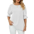 thumbnail image 1 of Gustave Chiffon Tops for Women Puff 3/4 Sleeve Blouses Business Casual Trendy Crew Neck Shirts Loose Summer Ruffle Tunic Tops - White, S, 1 of 7