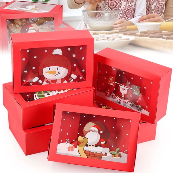 Gustave Christmas Cookie Boxes with Lids & Window, 6Pcs Bakery Christmas Treat Boxes Red Xmas Pastry Cupcake Candy Boxes Packaging Containers for Holiday Gift Giving Party Favor