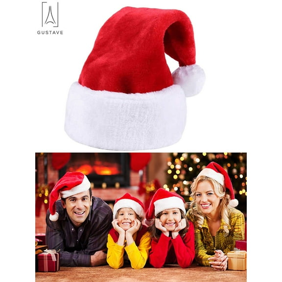 Gustave Christmas Hats, Traditional Red and White Plush Extra Thicken Santa Claus Hat for Christmas New Year Festive Holiday Party Supplies "Adult,1PCS"