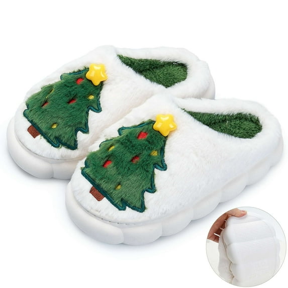 Gustave Christmas Tree Fluffy Fuzzy Slippers for Women Men Soft Cozy Memory Foam Non-Slip Warm Cute Cartoon House Shoes Slippers Slides for Bedroom Indoor Outdoor