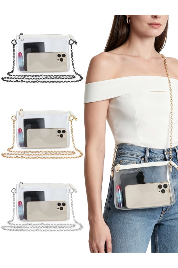 Clear Crossbody Purse for Women Stadium Approved Small PVC Transparent Shoulder Bag with Chain Strap for Concerts Sports Events Festivals - Gold