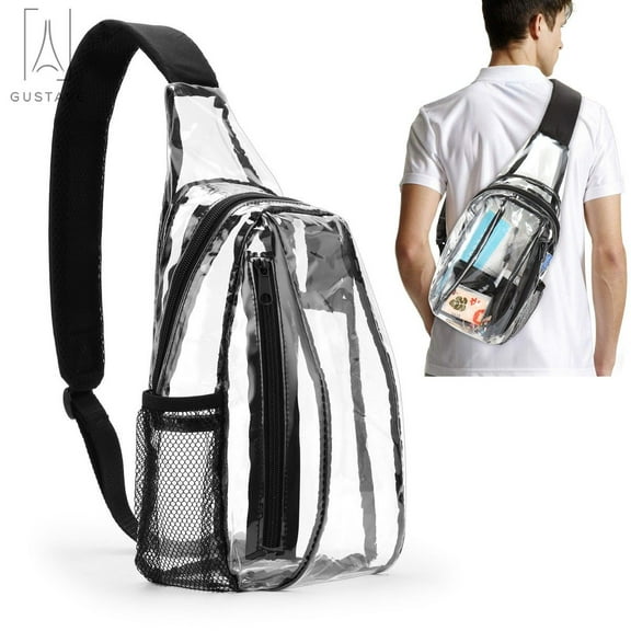 Gustave Clear Sling Bag Stadium Approved Mini PVC Crossbody Shoulder Backpack Transparent Casual Chest Daypack for Hiking, Stadium or Concerts