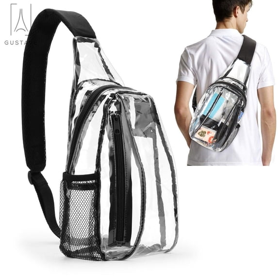 Gustave Clear Sling Bag Stadium Approved Mini PVC Crossbody Shoulder Backpack Transparent Casual Chest Daypack for Hiking, Stadium or Concerts