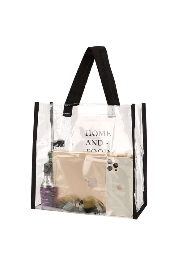 Clear Tote Bag Stadium Approved See Through Top Handle Handbag PVC Reusable Shopping Grocery Bags for Picnic Work Beach Concerts Sports