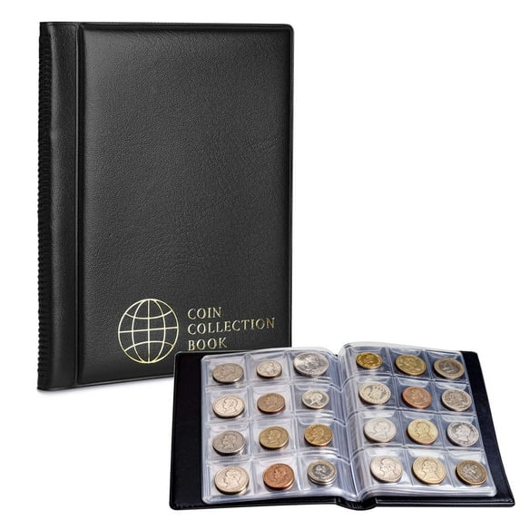 Gustave Coin Collection Book Holder Album 120 Pockets Coin Collecting Supplies Storage Case Organizer Sleeves for Collectors, Black