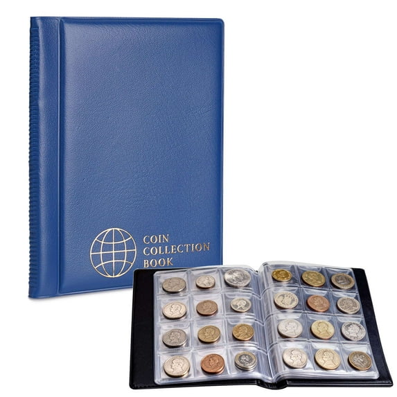 Gustave Coin Collection Book Holder Album 120 Pockets Coin Collecting Supplies Storage Case Organizer Sleeves for Collectors, Blue