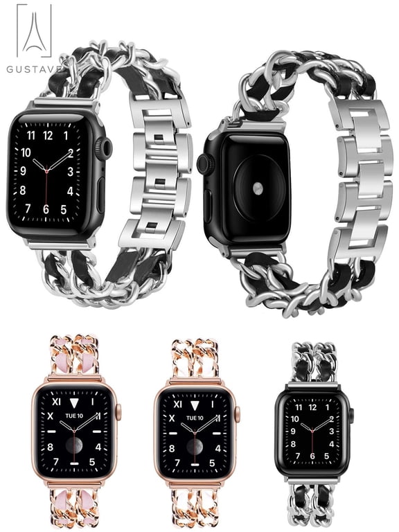 Compatible with Apple Watch Bands Series 8 7 6 5 4 3 2 1 SE Fashion Adjustable 38mm 40mm 42mm 44mm iWatch Bands Bracelet Chain Wristband for Women Men "Rose Gold & Pink"