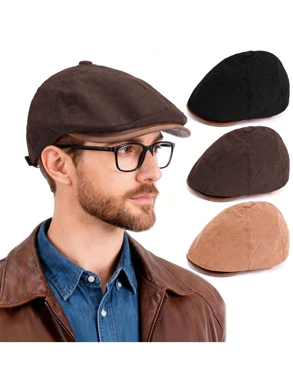 Corduroy Newsboy Caps for Men Women Retro Gatsby Irish Ivy Flat Cap Cabbie Driving Hat Adjustable Casual Golf Painter Beret Hats, Brown