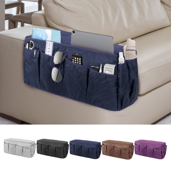 Gustave Couch Sofa Armrest Organizer Anti-Slip Recliner Armchair Caddy Storage Holder Waterproof with 14 Pockets for TV Remote Control, Phones, Magazine, iPad (Purple)