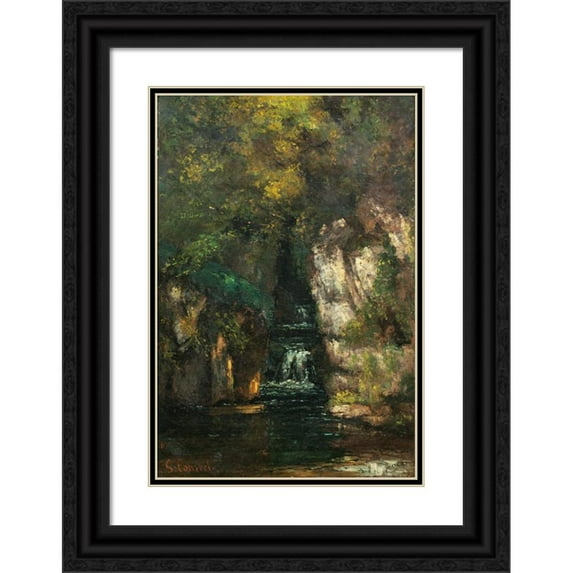 Gustave Courbet 11x14 Black Ornate Wood Framed Double Matted Museum Art Print Titled: A Waterfall Near Ornans (1865)