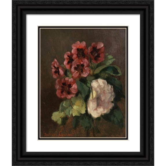 Gustave Courbet 12x14 Black Ornate Wood Framed Double Matted Museum Art Print Titled: Bouquet of Flowers