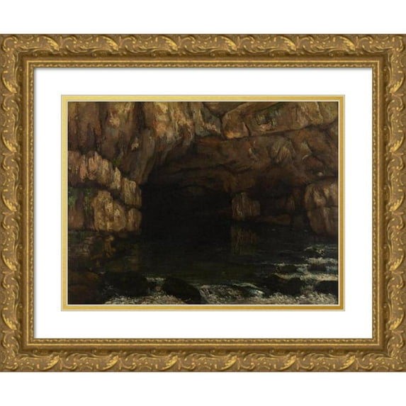 Gustave Courbet 14x12 Gold Ornate Wood Frame and Double Matted Museum Art Print Titled - La Source De La Loue (The Source of the Loue) (circa 1864)