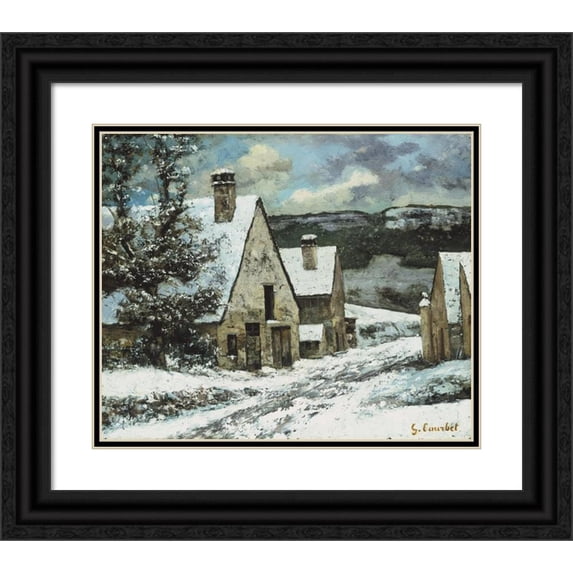 Gustave Courbet 17x15 Black Ornate Wood Framed Double Matted Museum Art Print Titled - Village Edge in Winter (ca. 1868)