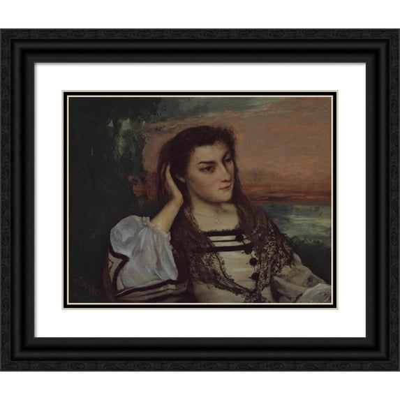Gustave Courbet 18x15 Black Ornate Wood Framed Double Matted Museum Art Print Titled - Reverie (Portrait of Gabrielle Borreau) (1862)