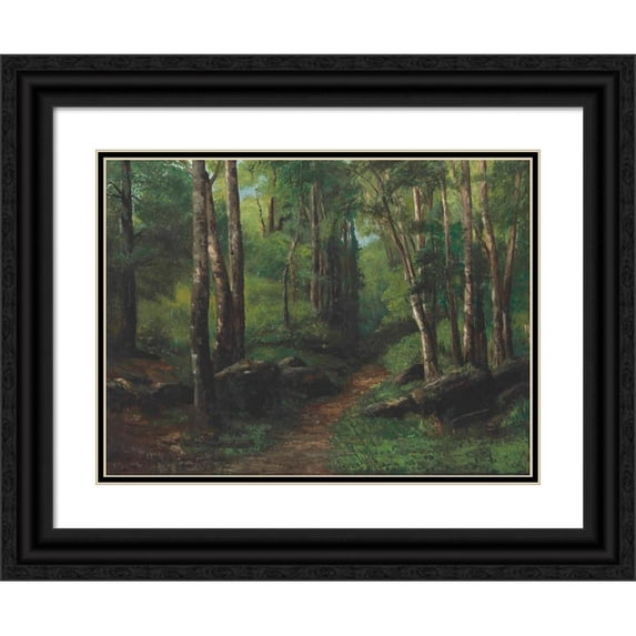 Gustave Courbet 24x19 Black Ornate Framed Double Matted Museum Art Print Titled: Path Through the Forest (circa 1860)