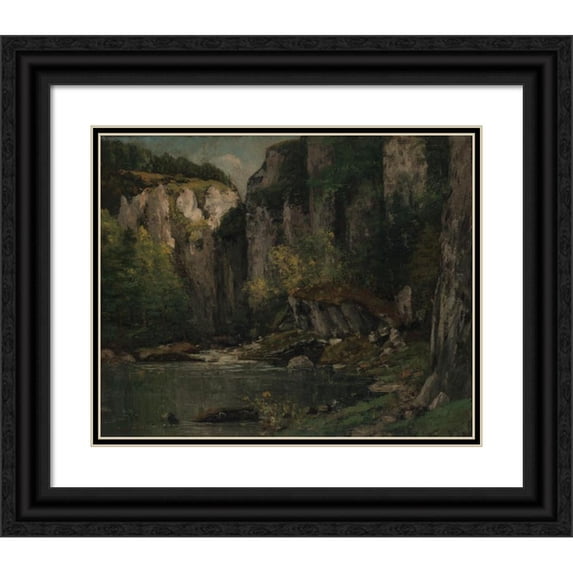 Gustave Courbet 24x20 Black Ornate Framed Double Matted Museum Art Print Titled: River and Rocks (1873-77)