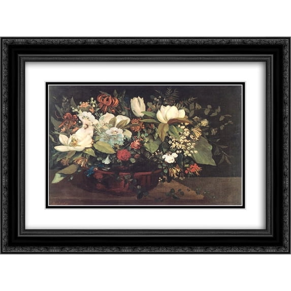 Gustave Courbet 2x Matted 24x20 Black Ornate Framed Art Print 'Basket of Flowers'