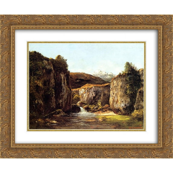 Gustave Courbet 2x Matted 24x20 Gold Ornate Framed Art Print 'Landscape: The Source among the Rocks of the Doubs'